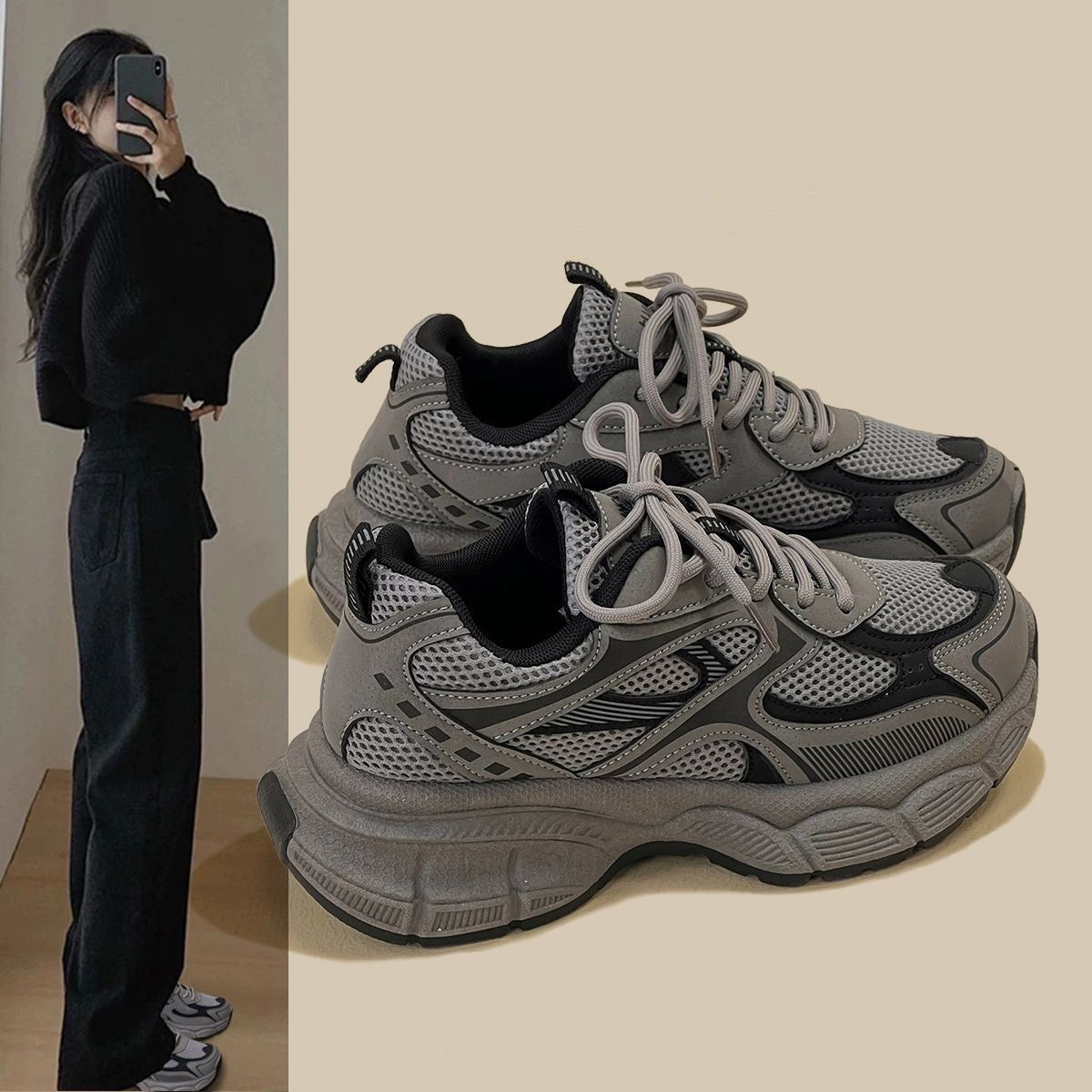 Damen Sportliche Mesh-Sneaker mit dämpfender Sohle und atmungsaktiver Obermaterialstruktur R&B