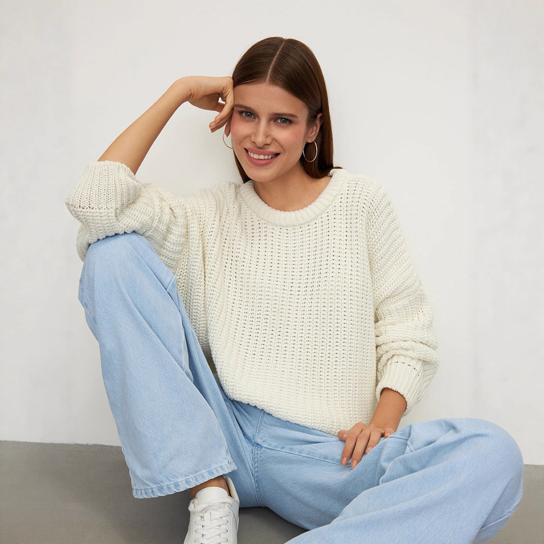 Damen lockerer Strickpullover mit weitem Schnitt R&B