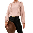 Damen elegante Bluse mit Rüschendetails und lockeren Ärmeln