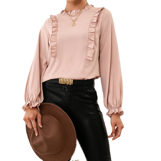 Damen elegante Bluse mit Rüschendetails und lockeren Ärmeln R&B