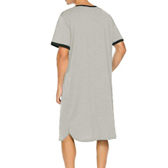 Herren nan langes Baumwoll-Schlafshirt mit Henley-Kragen R&B