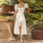 Damen Maxikleid mit Puffärmeln und floralem Cut-out-Design R&B
