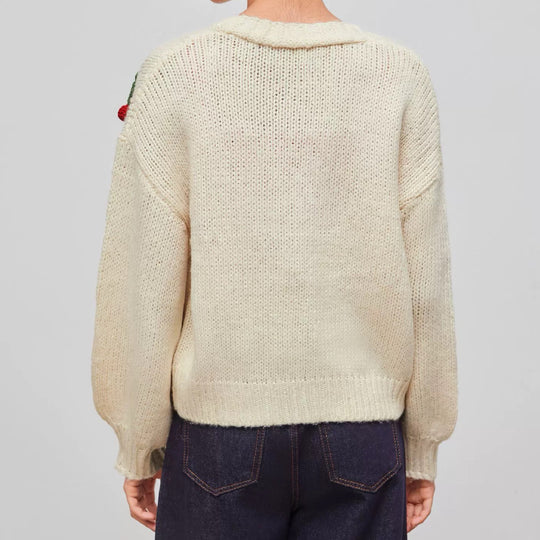 Damen verspielter Strickcardigan mit Kirschapplikationen R&B