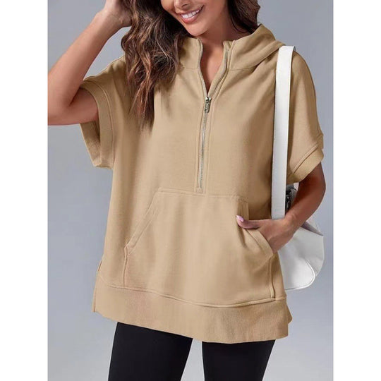 Damen Lässiger Kapuzenpullover mit Reißverschluss und praktischen Taschen R&B