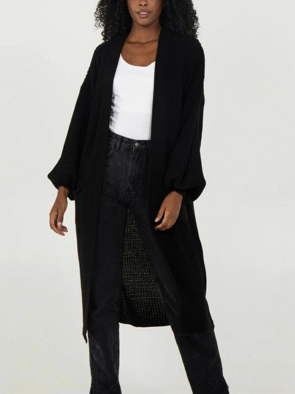 Damen Langer Strickcardigan mit luftigen Ärmeln und offenen Fronten R&B