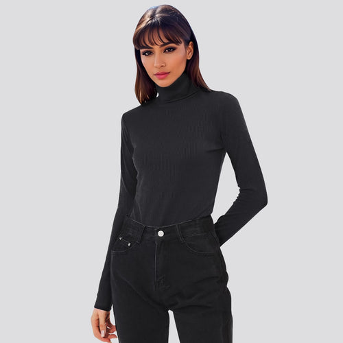 Damen Figurbetontes Langarmbody mit hohem Kragen R&B