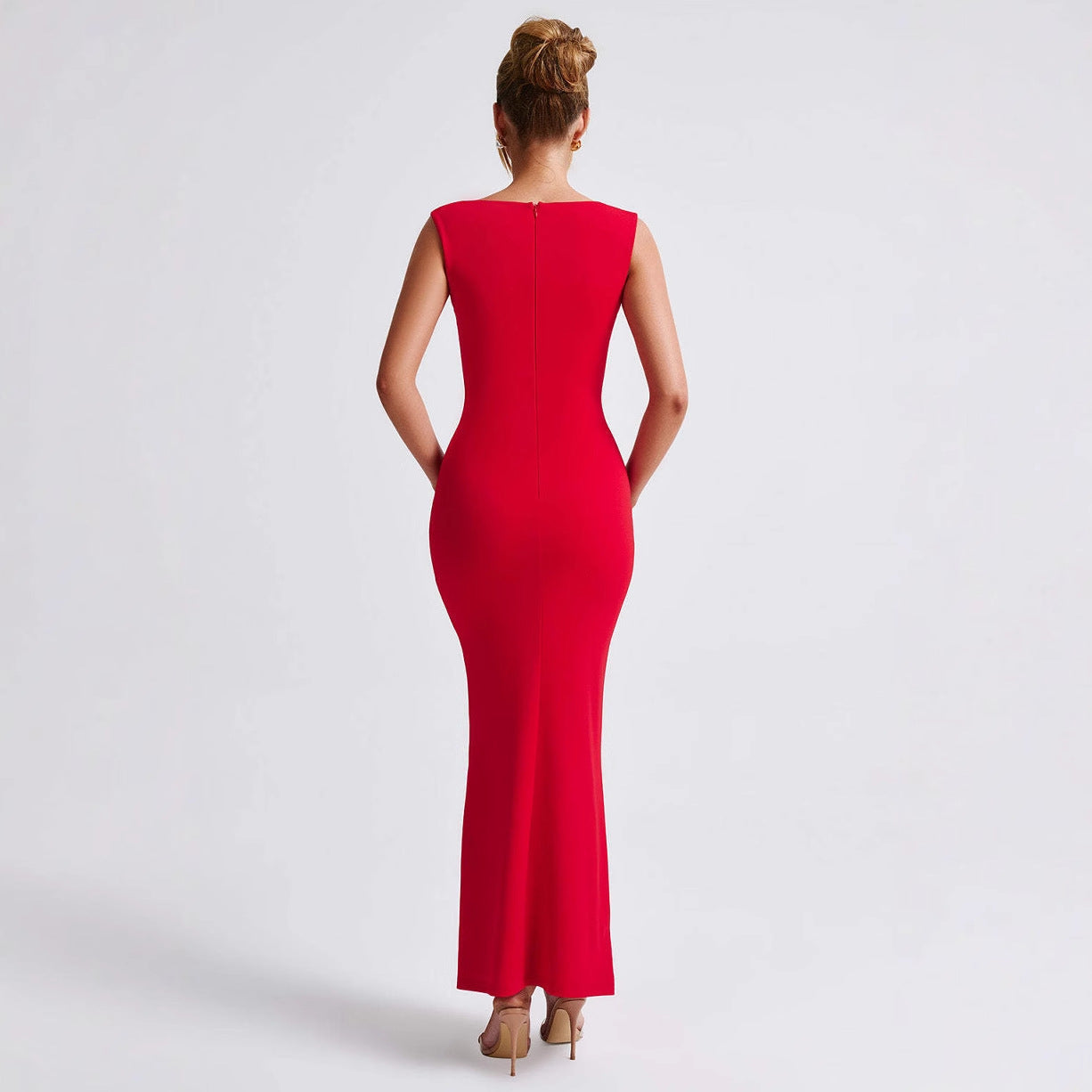 Damen Figurbetontes Maxikleid mit schmalen Trägern und elegantem V-Ausschnitt R&B