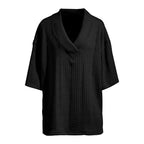 Damen nan Kurzarm-Strickpullover im weiten Schnitt mit tiefem V-Kragen und Zopfmuster R&B