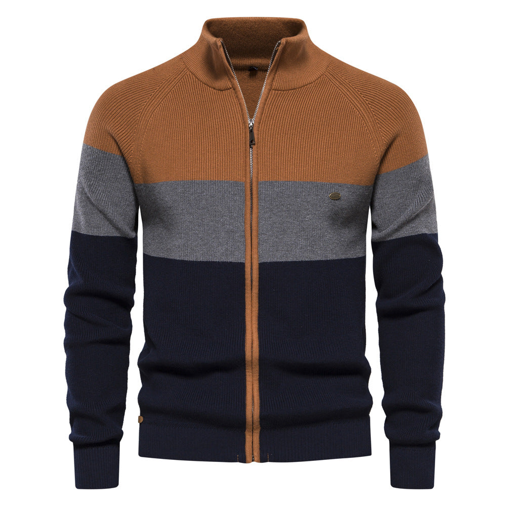 Herren Strickjacke mit modischem Farbblockdesign und hochwertigem Reißverschluss