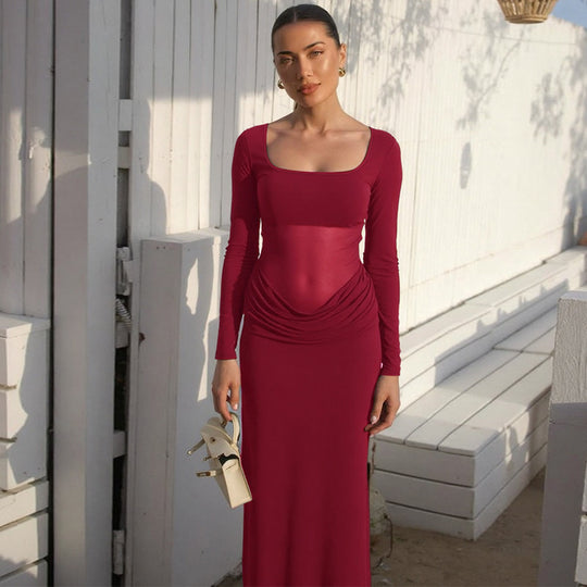 Damen Elegantes Maxikleid mit figurformendem Schnitt und Raffung R&B
