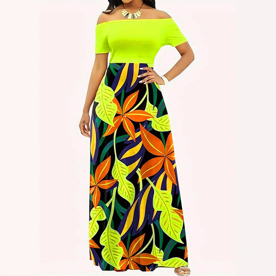 Damen Off-Shoulder Maxikleid mit floralem Design und elastischem Taillenband R&B