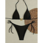 Damen Triangel-Bikini mit goldenen Akzenten und verstellbaren Trägern R&B