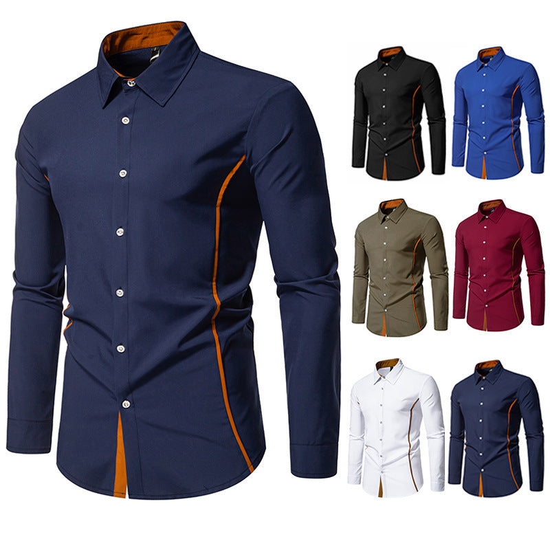 Herren elegantes Langarmhemd mit Kontrastakzenten R&B
