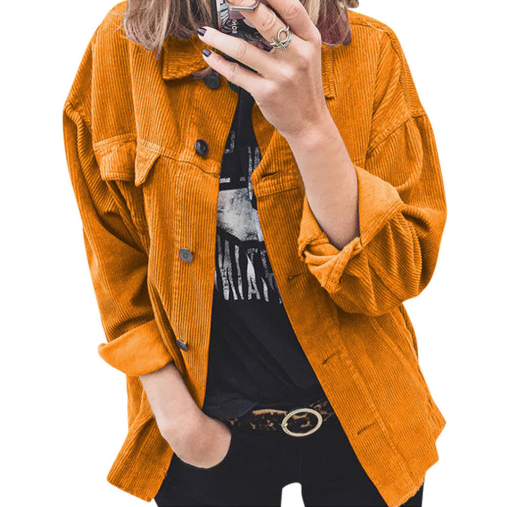 Damen modische Cordjacke mit praktischen aufgesetzten Taschen und lässigem Schnitt R&B