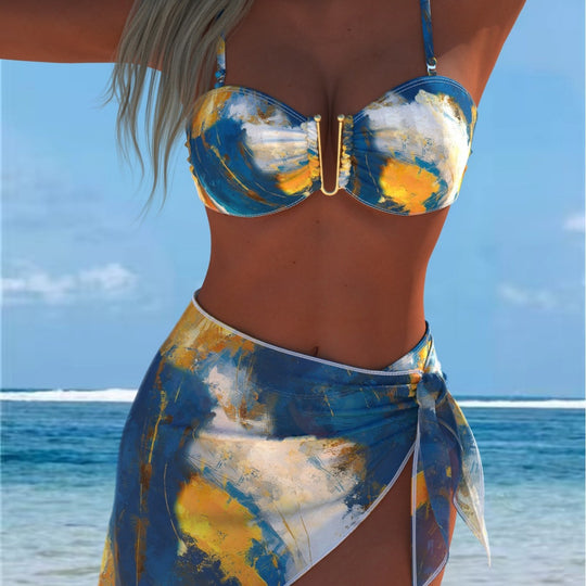 Damen Bikini-Set mit modischem Wickelrock und auffälligem Farbdesign R&B