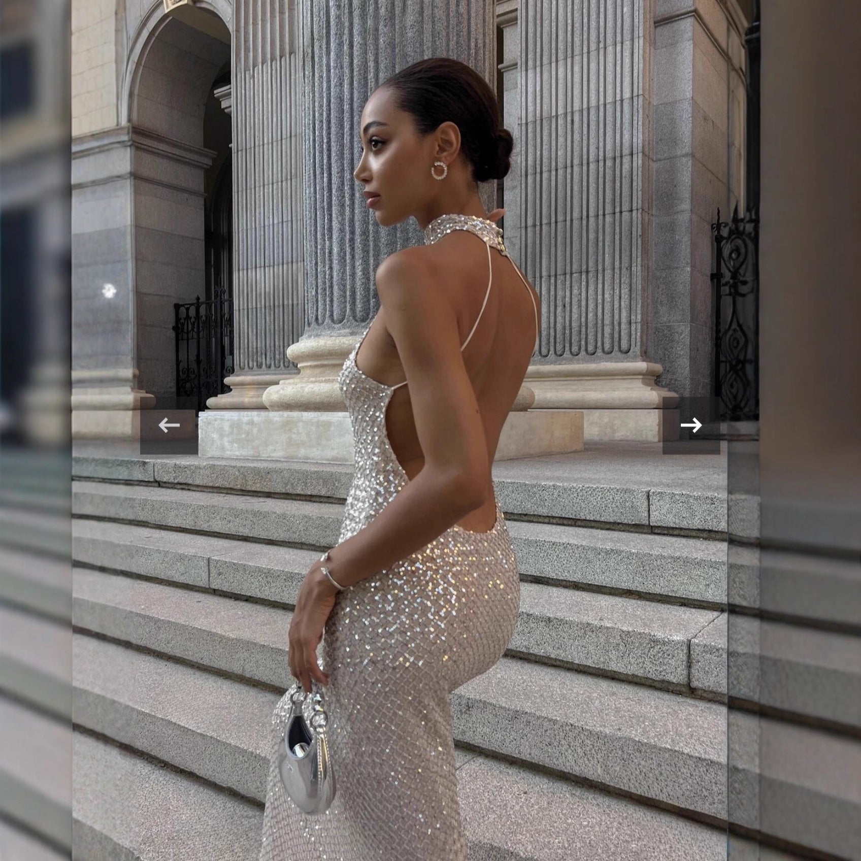 Damen glamouröses Langkleid mit funkelndem Paillettenbesatz R&B