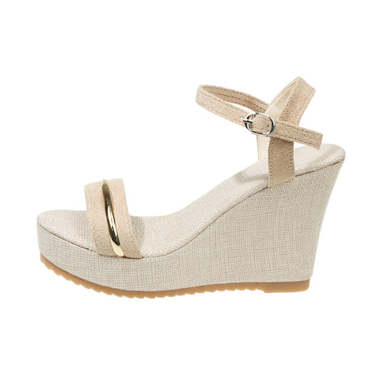 Damen Wedge-Sandaletten mit modischem Riemchen-Design und glänzender Applikation R&B