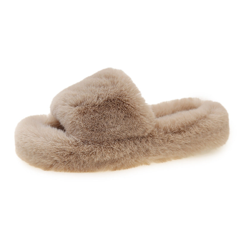 Damen Flauschige Hausschuhe mit breitem Riemen und weichem Innenfutter EB