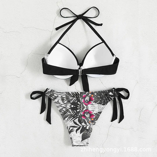 Damen Bikini mit knotenförmigem Oberteil und floralem Unterteil R&B