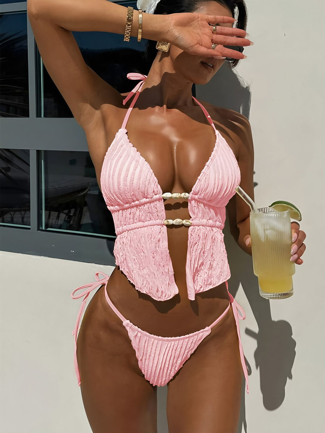 Damen Rüschenbikini mit Perlenakzenten R&B