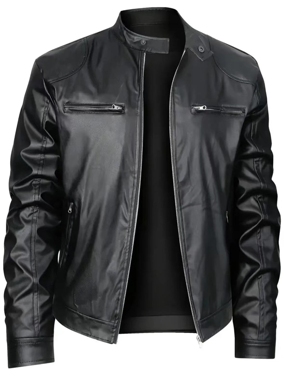 Herren Kunstleder Bikerjacke mit Taschen