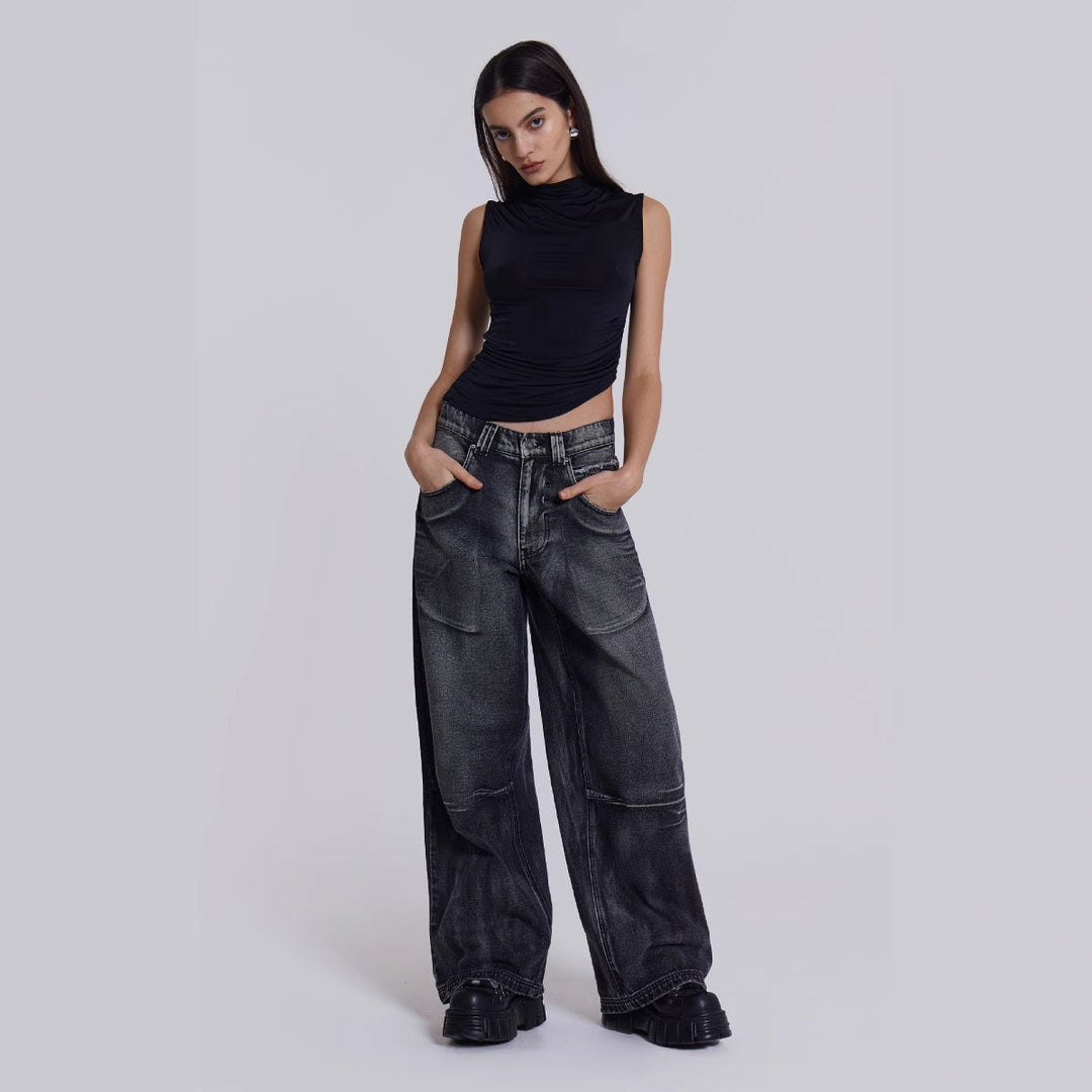 Damen weite Jeans mit kunstvollem Flügel-Design und einzigartigen Details R&B