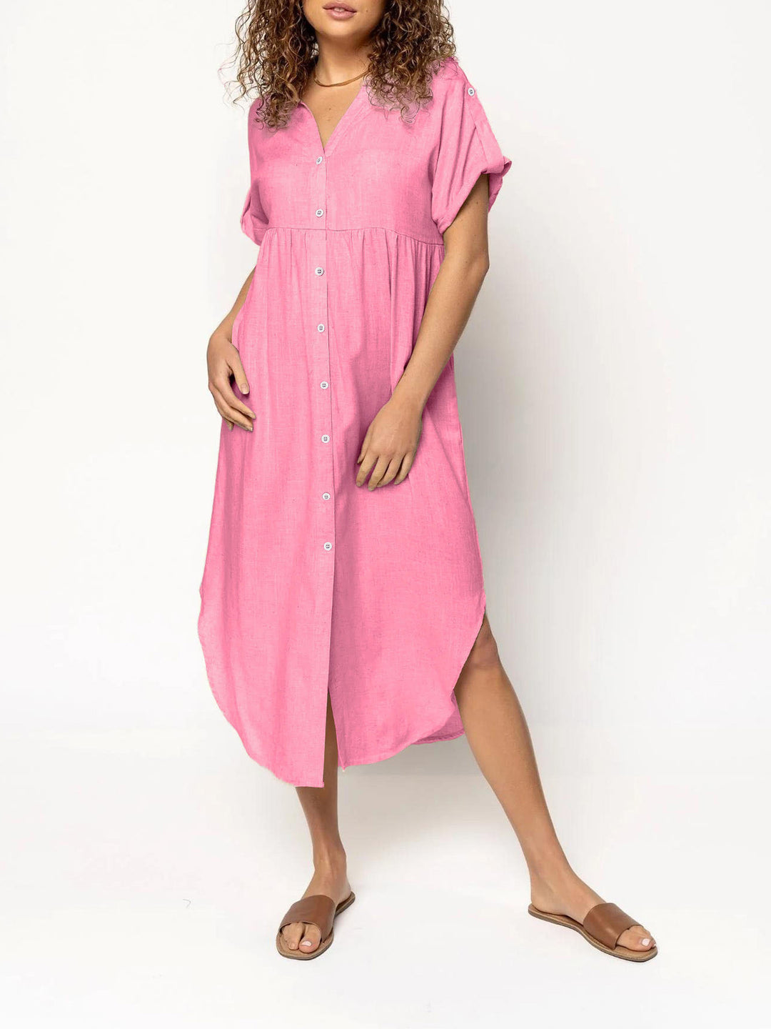 Damen Hemdkleid mit bodenlangem Schnitt und Knopfdetails R&B