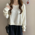 Damen lässiger cropped Pullover aus weichem Baumwollmix mit modischem Rundhalsausschnitt