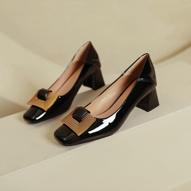 Damen Elegante Blockabsatz-Pumps mit verzierter Schnalle