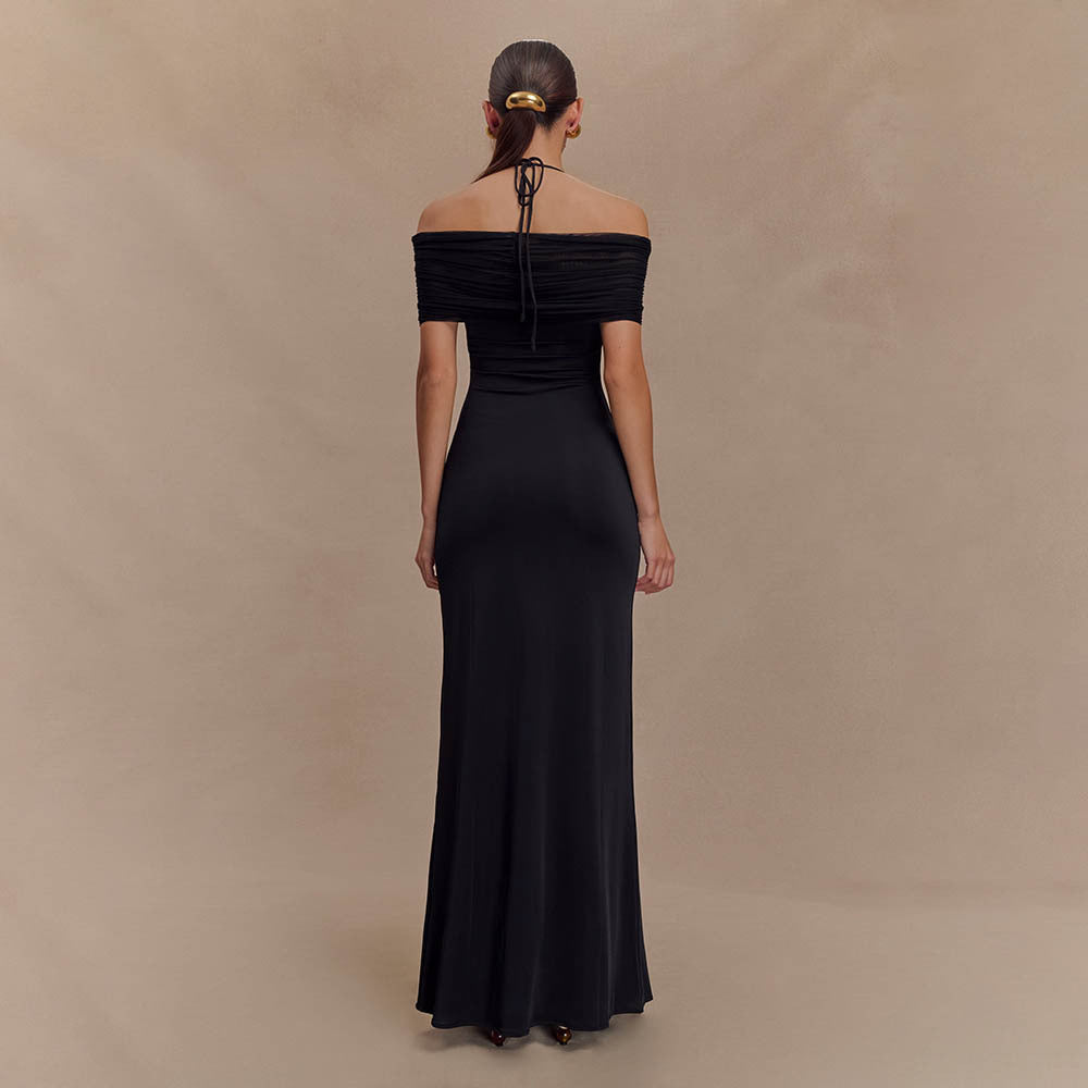 Damen Elegantes Maxi-Kleid mit schulterfreien Raffungen R&B