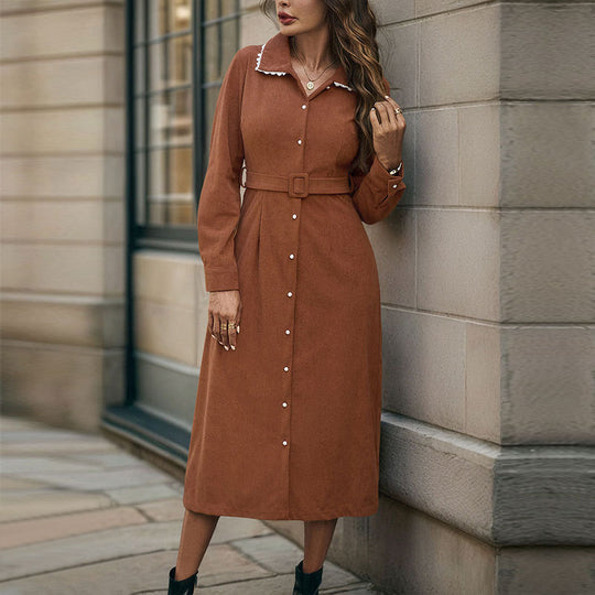 Damen Elegantes Maxikleid mit Knopfverschluss und Taillengürtel R&B
