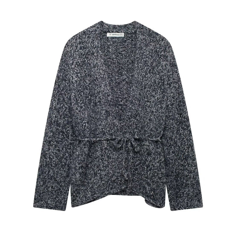 Damen Strickjacke mit Taillengürtel und weichem Material R&B
