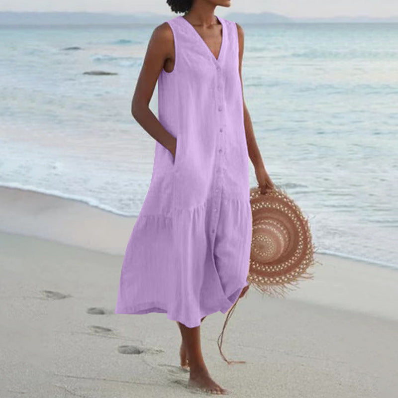 Damen Sommerliches Leinenkleid R&B