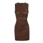 Damen figurbetontes Lederkleid mit elegantem Schnitt und raffinierten Raffungseffekten EB