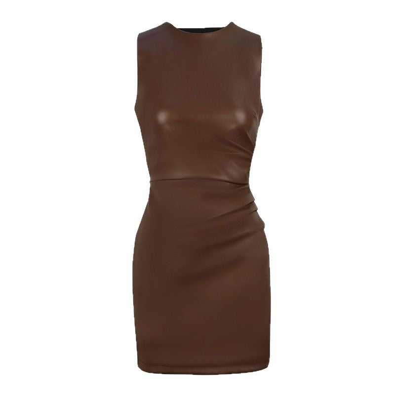 Damen figurbetontes Lederkleid mit elegantem Schnitt und raffinierten Raffungseffekten EB
