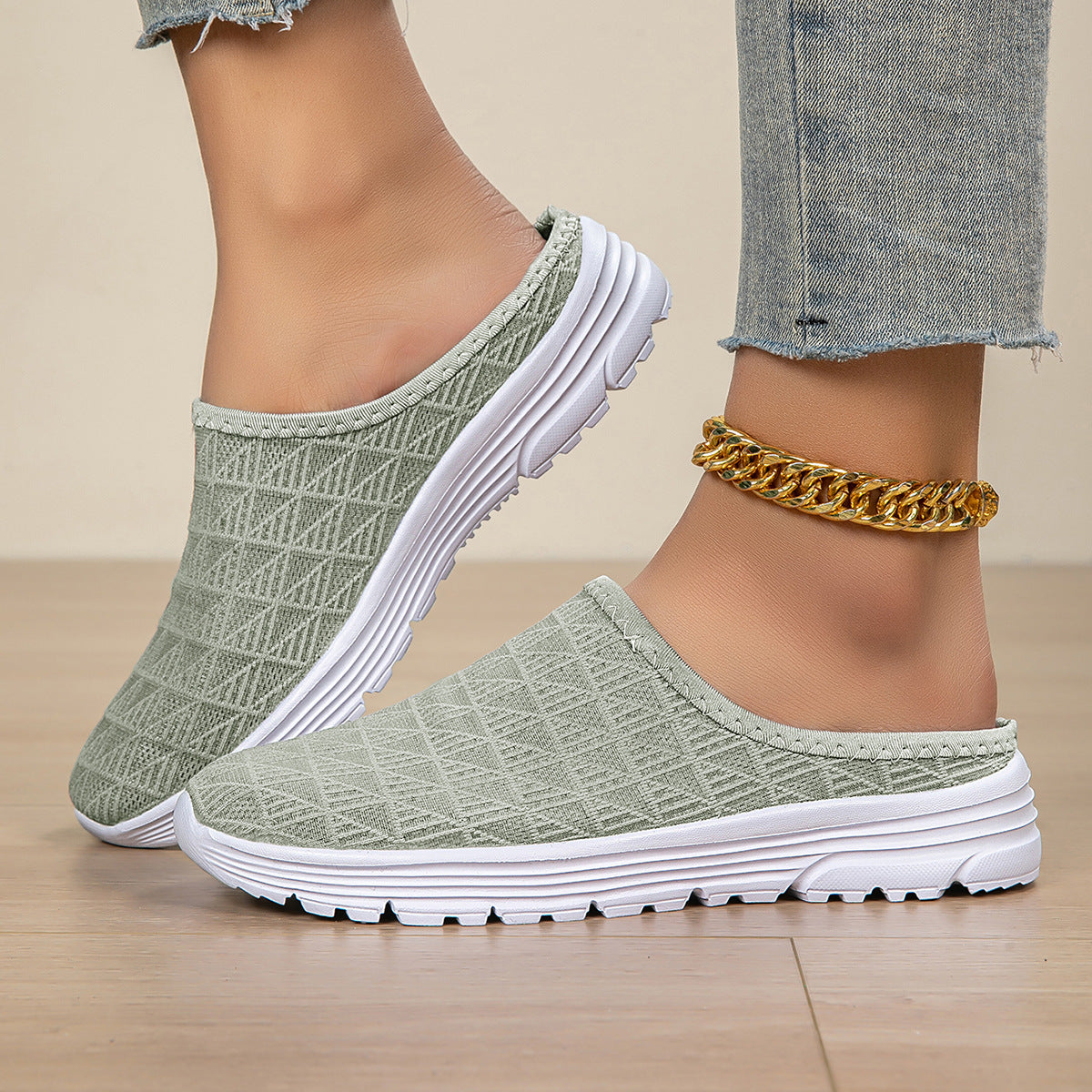 Damen nan atmungsaktiver Netz-Slipper mit Diamantstruktur-Obermaterial und gedämpfter Leichtsohle R&B