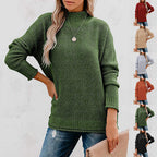 Damen Grobstrickpullover mit hohem Kragen und lässigem Schnitt R&B