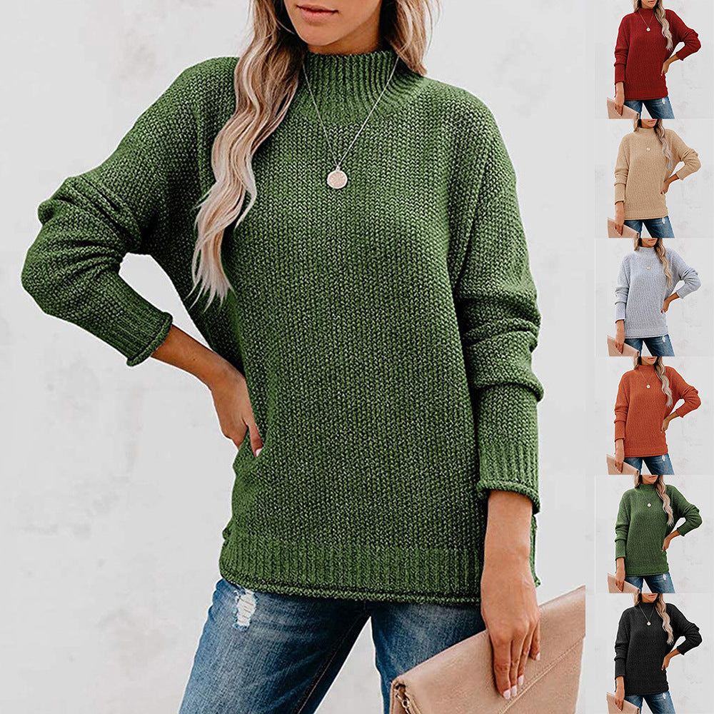 Damen Grobstrickpullover mit hohem Kragen und lässigem Schnitt R&B