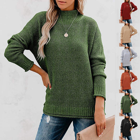 Damen Grobstrickpullover mit hochgeschlossenem Kragen und lässiger Passform R&B