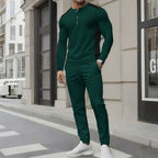 Herren modisches Freizeit-Set mit strukturiertem Langarmshirt und passenden Jogginghosen R&B