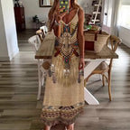 Damen Maxikleid mit künstlerischem tribal Design und fließendem Schnitt R&B