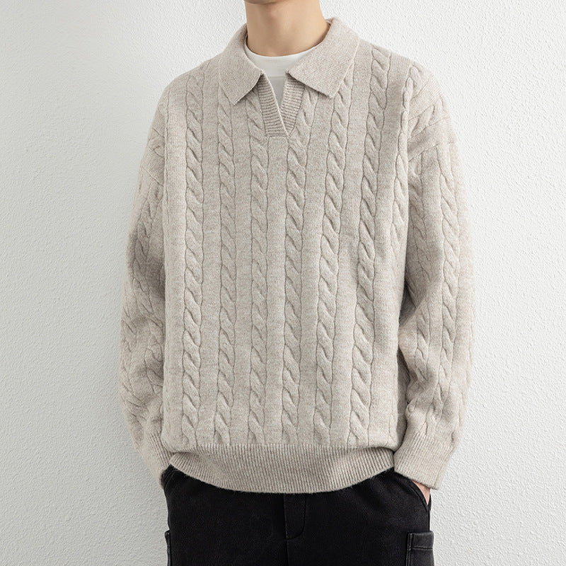 Herren Strickpullover mit Nautical Cable-Muster und klassischem Kragen R&B