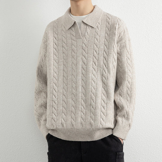 Herren Strickpullover mit Nautical Cable-Muster und klassischem Kragen R&B