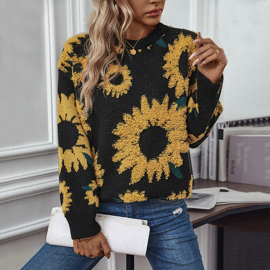 Damen kuscheliger Pullover mit Sonnenblumenmotiv R&B