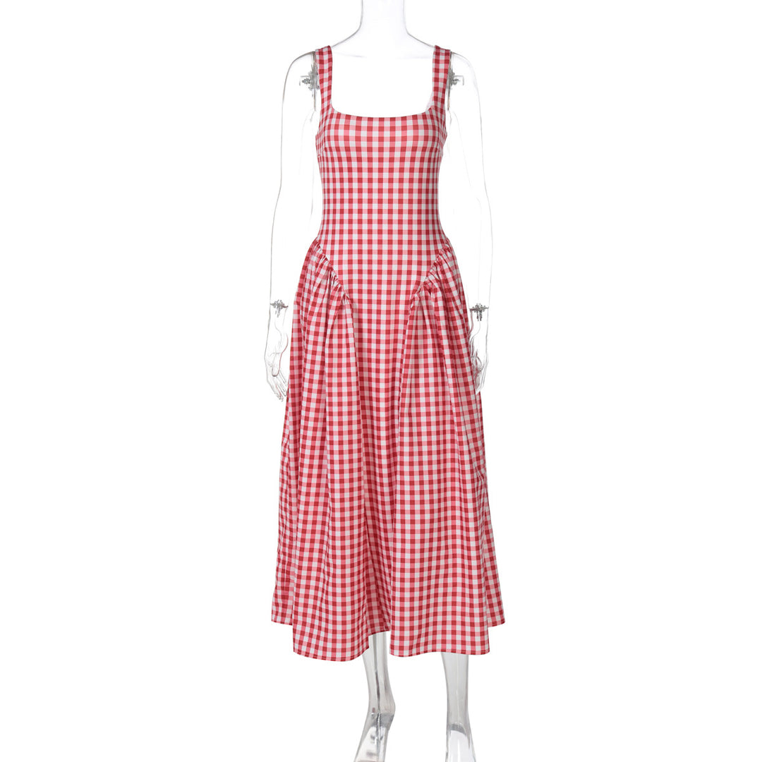 Damen Sommerliches Maxikleid mit Karo-Design und seitlichen Raffungselementen R&B