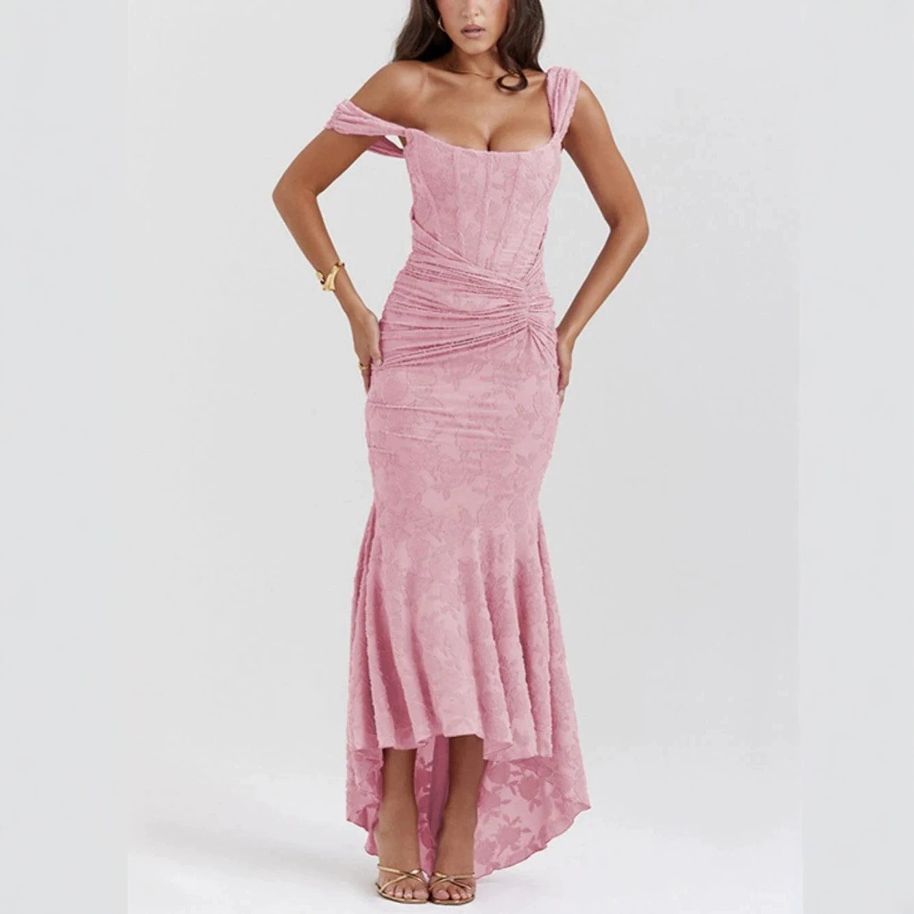 Damen nan eng anliegendes Korsett-Abendkleid mit integrierten Stäbchen, geraffter Wickelpassform und floraler Jacquardstruktur R&B