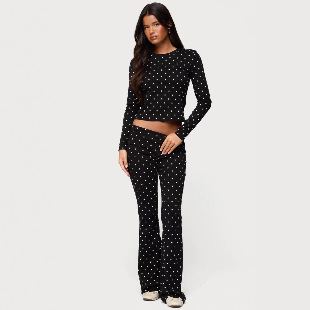 Damen Langärmliges Polka-Dots Oberteil und Leggings Set R&B
