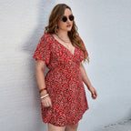 Damen Blütensommerkleid mit V-Ausschnitt und lockeren Ärmeln R&B