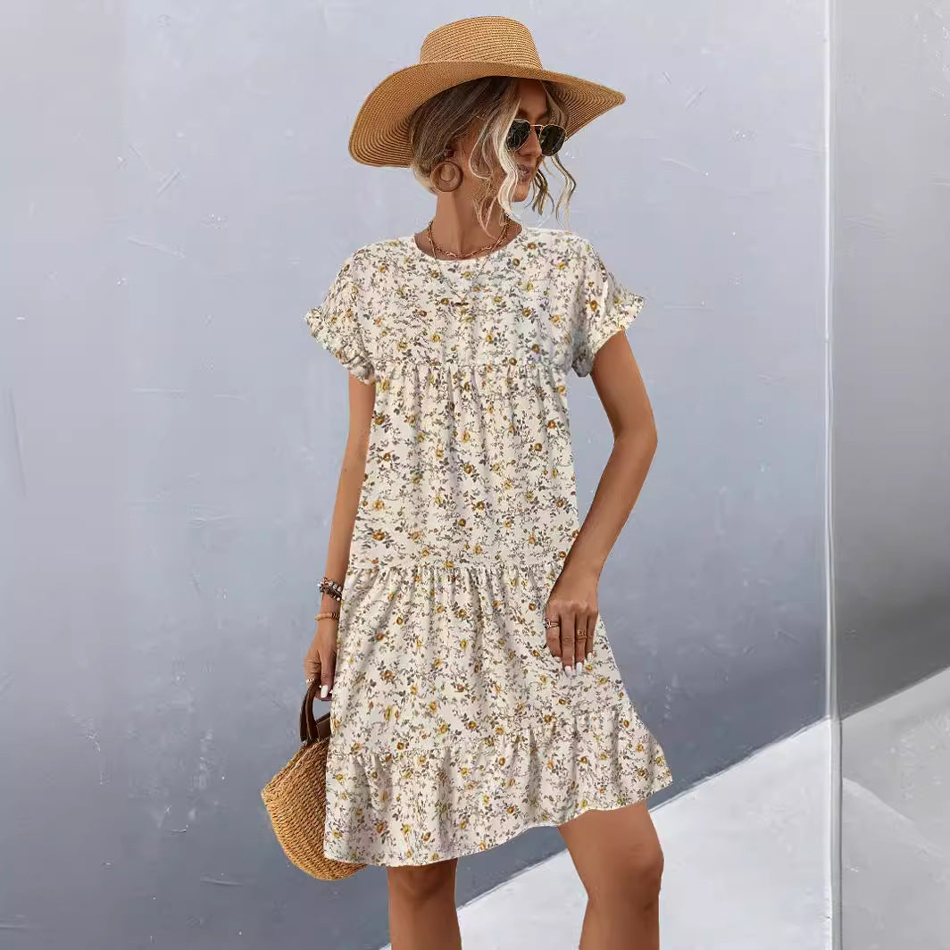 Damen Freizeitkleid mit voluminösem Rock und floralem Design R&B