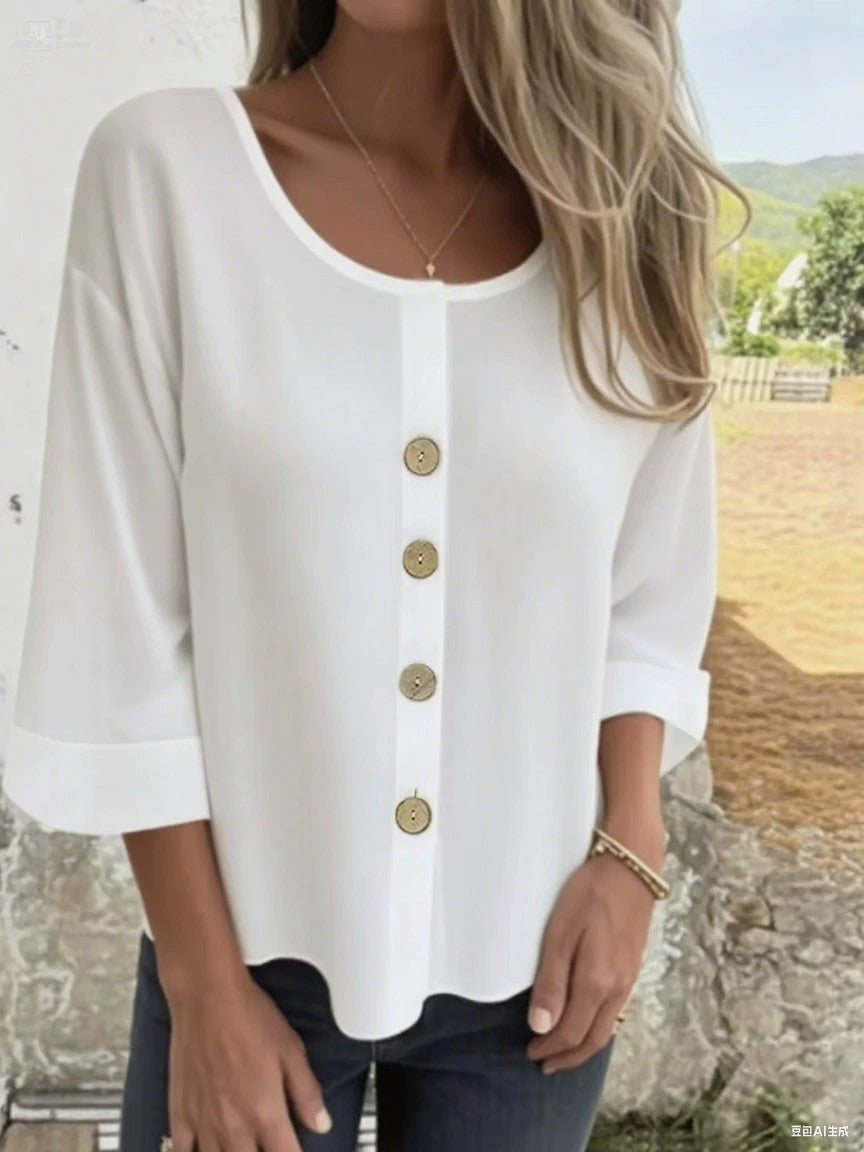 Damen Elegantes und lässiges Blusenshirt mit Knopfdetail R&B